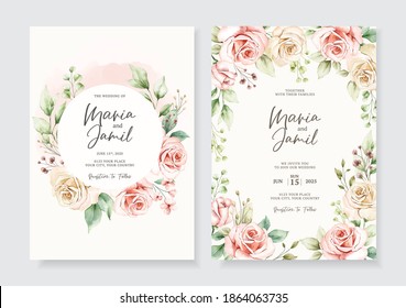 Set wedding invitation card template design with floral decoration