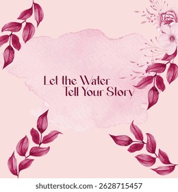 Set of wedding invitation card template with red and peach floral and leaves decoration water color invitation card