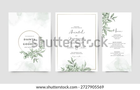 Set of wedding invitation card templates with beautiful green leaves