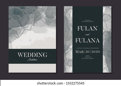 set wedding invitation card watercolor doodle hand drawn lotus flower floral plant abstract foliage rustic style background ornament decoration mockup template vector illustration