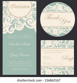 Set of wedding invitation cards. svg