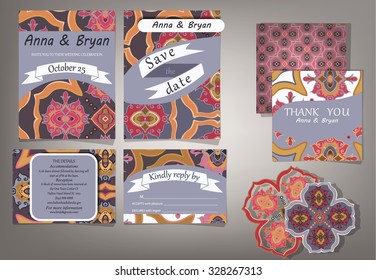 Set of wedding invitation cards