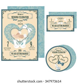 Set of Wedding Invitation Cards