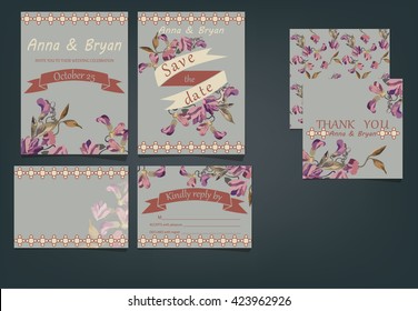 Set of wedding invitation cards
