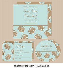 Set of wedding invitation cards with abstract floral background.