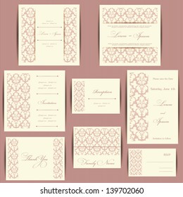 Set of wedding invitation cards or announcements with floral elements