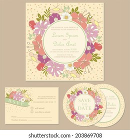 Set of wedding invitation cards or announcements.