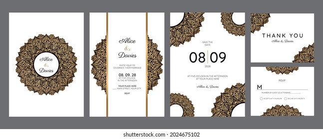 Set of Wedding Invitation, Wedding invitation cards baroque style  gold. Vintage Pattern. Retro Victorian ornament.