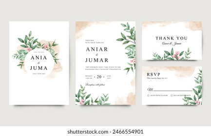 Set of wedding invitation cards with beautiful watercolor floral