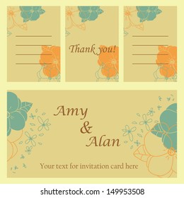 A set of wedding invitation cards. Invitation cards with delicate flowers. Eps 10