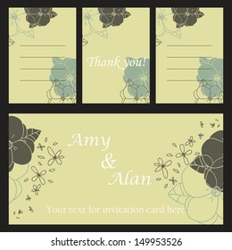 A set of wedding invitation cards. Invitation cards with delicate flowers. Eps 10