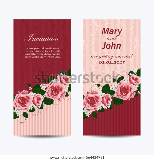 Set of wedding\
invitation cards design. Beautiful flowers on vintage background.\
Vector illustration.