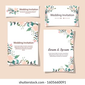 set of wedding invitation cards with flowers decoration vector illustration design