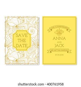 Set of wedding invitation cards with glitter seamless pattern. 