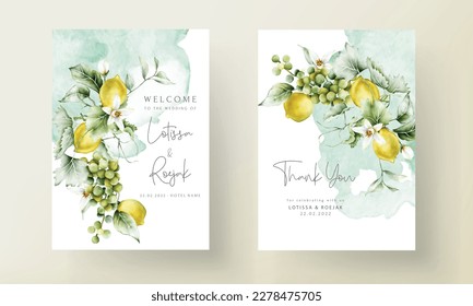 juego de tarjetas de invitación a la boda con un limón y flores