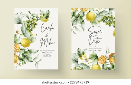 set of wedding invitation cards with a lemon and flowers