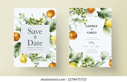 juego de tarjetas de invitación a la boda con un limón y flores