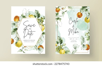 set of wedding invitation cards with a lemon and flowers