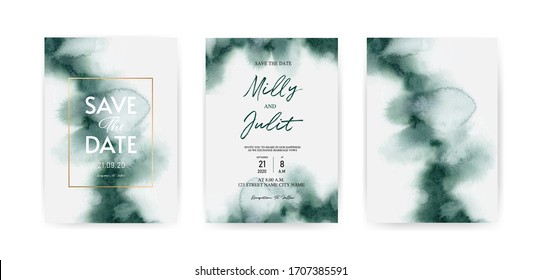 Set Of Wedding Invitation Cards, Mint Green Watercolor Texture Background, Invitation Template.