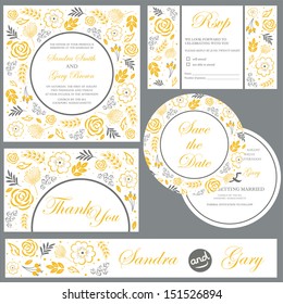 Set of wedding invitation cards (invitation, thank you card, RSVP card, save the date)
