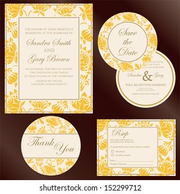 Set of wedding invitation cards (invitation, thank you card, RSVP card, save the date)
