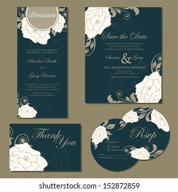 Set of wedding invitation cards (invitation, thank you card, RSVP card, save the date)