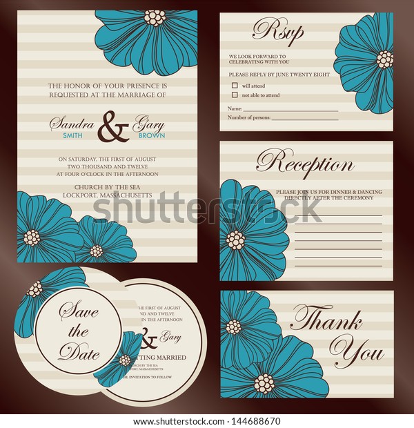 Set Wedding Invitation Cards Invitation Thank Stock Vector