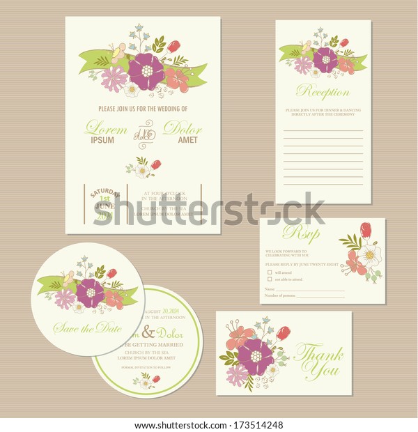 Set Wedding Invitation Cards Invitation Thank Stock Vector