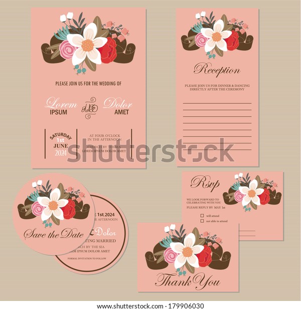 Set Wedding Invitation Cards Invitation Thank Stock Vector