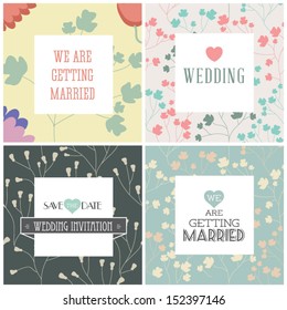 Set of wedding invitation cards. Vector illustration. Seamless pattern can be used for wallpaper, web page background, pattern fills,surface textures...