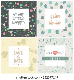 Set of wedding invitation cards. Vector illustration. Seamless pattern can be used for wallpaper, web page background, pattern fills,surface textures...