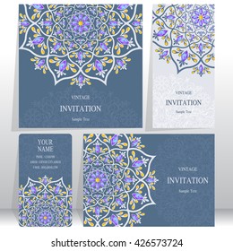 Set of Wedding invitation cards.business cards. or card with abstract background. Islam, Arabic, Indian, Dubai.
