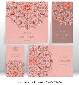 Set of Wedding invitation cards.business cards. or card with abstract background. Islam, Arabic, Indian, Dubai.
