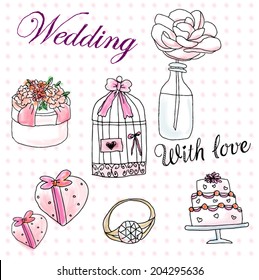 Set of wedding invitation design elements. Hand drawn. vector set.