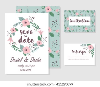 Set of wedding invitation floral cards