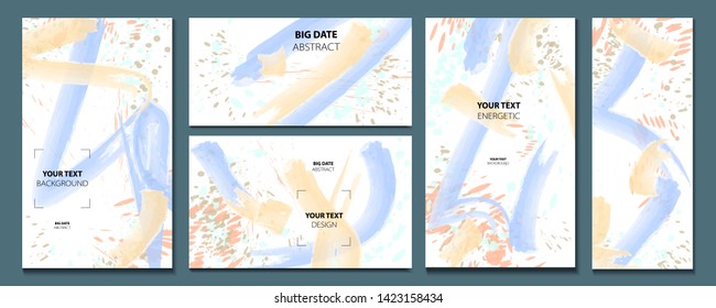 Set wedding invitation modern summer abstract color watercolor brushes line composition