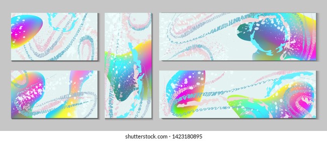 Set wedding invitation modern summer abstract color cards  composition covers watercolor brushes cards line colorful design