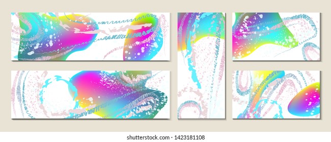 Set wedding invitation modern summer abstract color cards watercolor brushes line colorful design composition covers