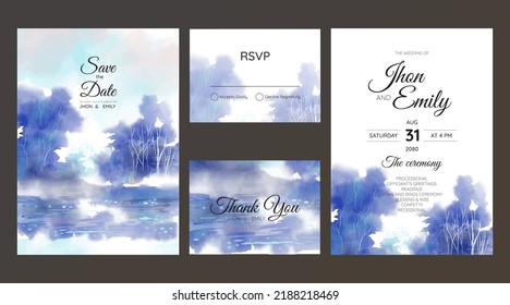 Set of Wedding Invitation suite with wild nature landscape watercolor