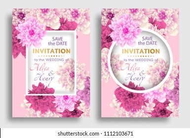 Establece la plantilla de invitación de boda con una hermosa tarjeta de bienvenida de flores. Ilustración vectorial.