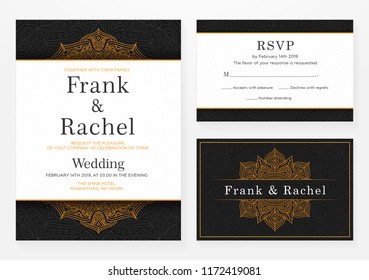 set of wedding invitation template design with elegant style and floral ornament pattern vector eps 10