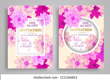 Set wedding invitation template elegant background with beautiful flowers greeting card. Vector illustration.