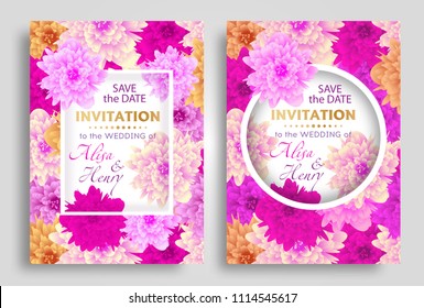 Set wedding invitation template elegant background with beautiful flowers greeting card. Vector illustration.