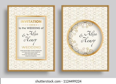 Set wedding invitation template elegant background with beautiful ornaments greeting card. Vector illustration.