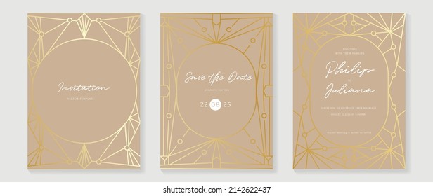 Set of wedding invitation template. Elegant art deco style design with abstract line and geometric pattern. Luxury and shining card set perfect for banner, celebration, decoration, flyer, brochure.