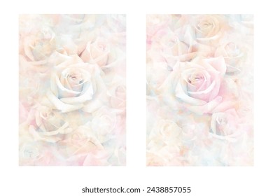 Set of wedding invitation template with roses. Premium flower background for cover design, flyer, wedding card, catalog, brochure, menu, poster, congratulation. Luxury stylized pastel color roses.