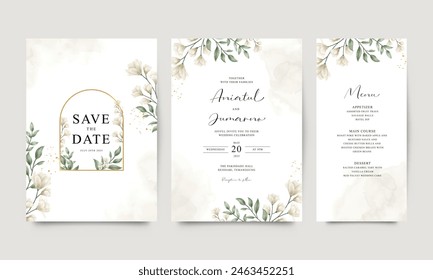 Set of wedding invitation templates with flowers and leaves