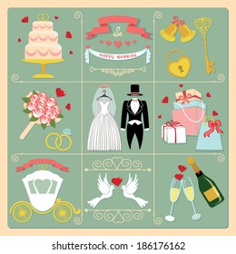 Set of wedding invitation vintage design elements, designers toolkit