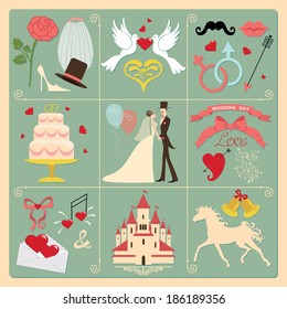 Set of wedding invitation vintage design elements, designers toolkit