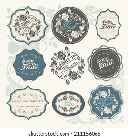 Set of wedding invitation vintage design elements